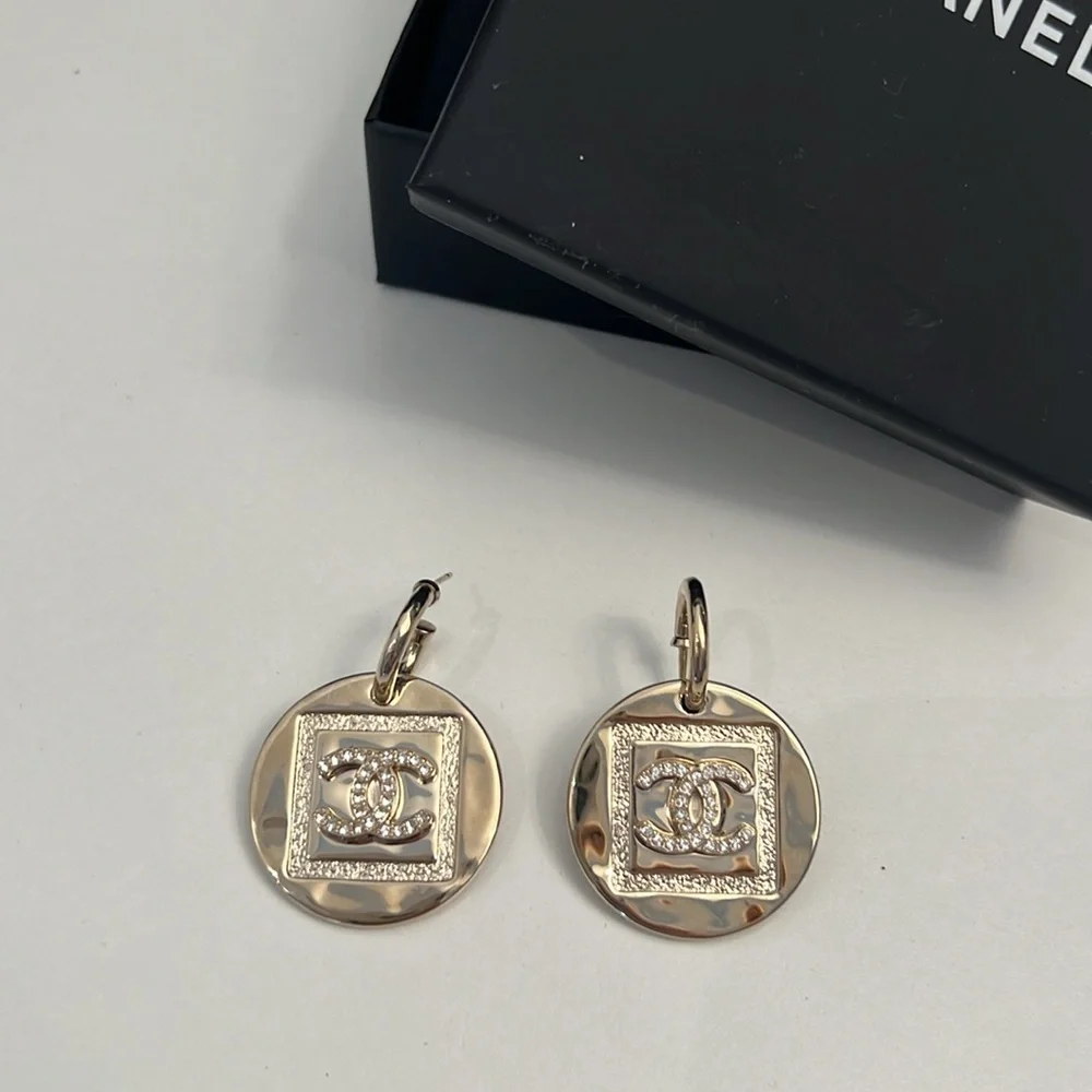 CHANEL Earrings Gold and Crystal 1.1/8” Pendant - Picture 4 of 5